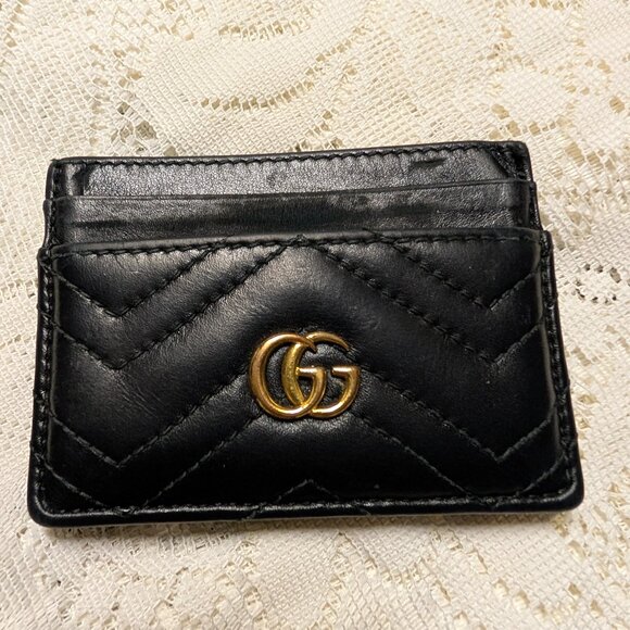 Black Gucci Quilted Leather Card Holder Wallet - Picture 1 of 3